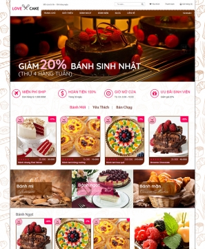 Mẫu website ẩm thực, nhà hàng Love Cake
