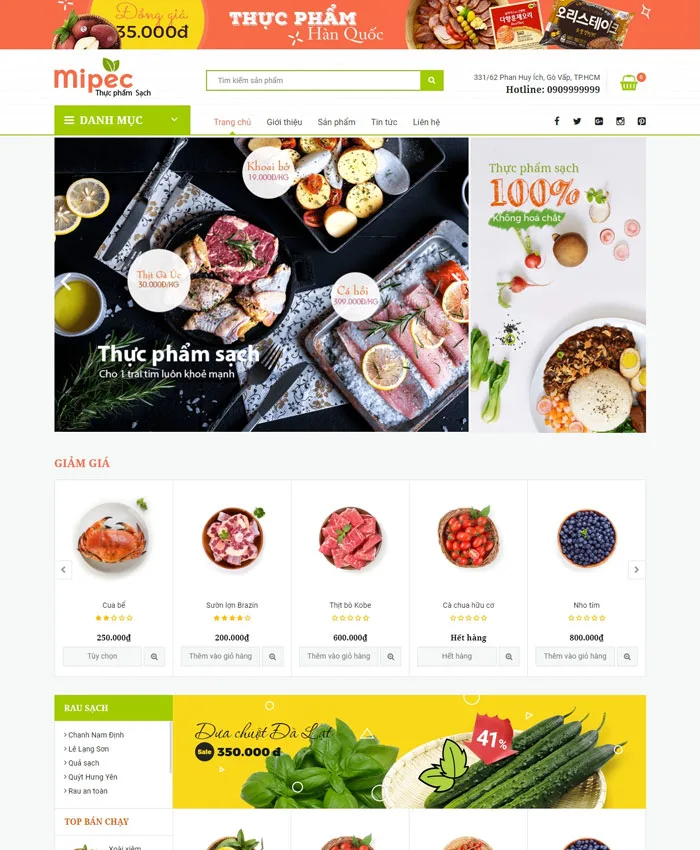 Mẫu website bán hàng Thực phẩm Hàn Quốc