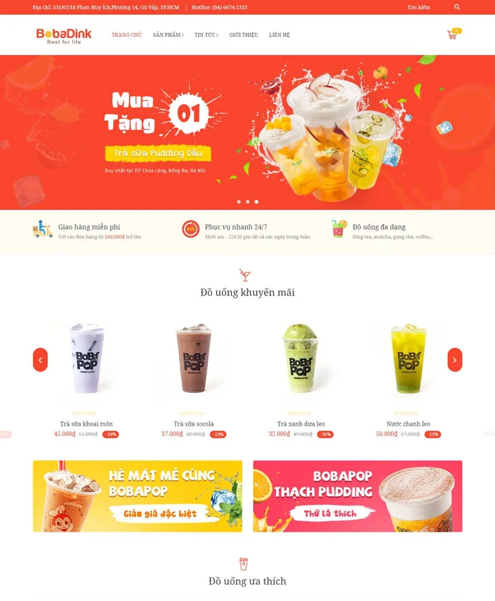 Mẫu website trà sữa boba
