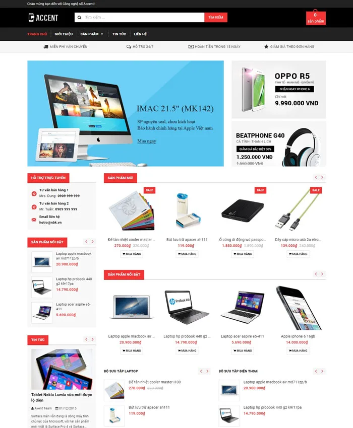 Mẫu website bán hàng điện tử Accent shop