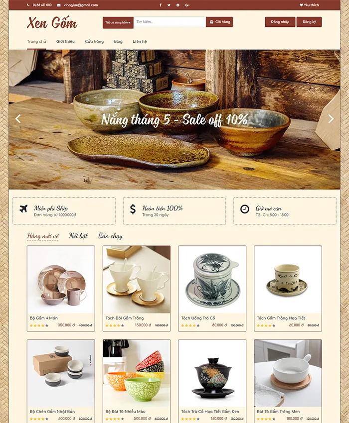Mẫu website kinh doanh Xen Gốm