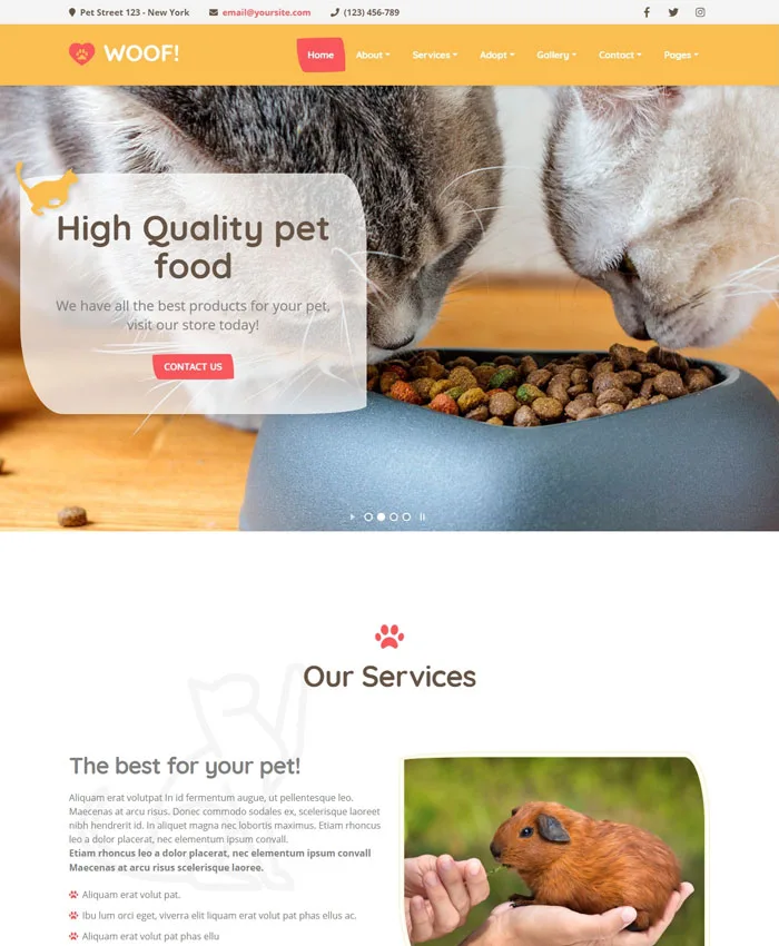 Mẫu website thú cưng Woof pet