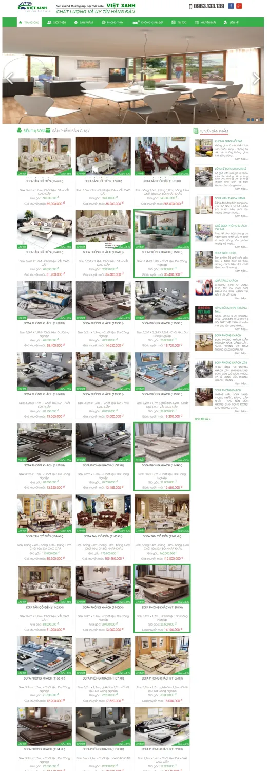 Mẫu website nội thất Việt Xanh