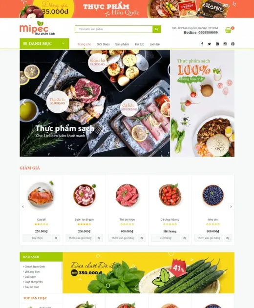 Mẫu website bán hàng Thực phẩm Hàn Quốc