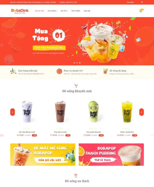Mẫu website trà sữa boba