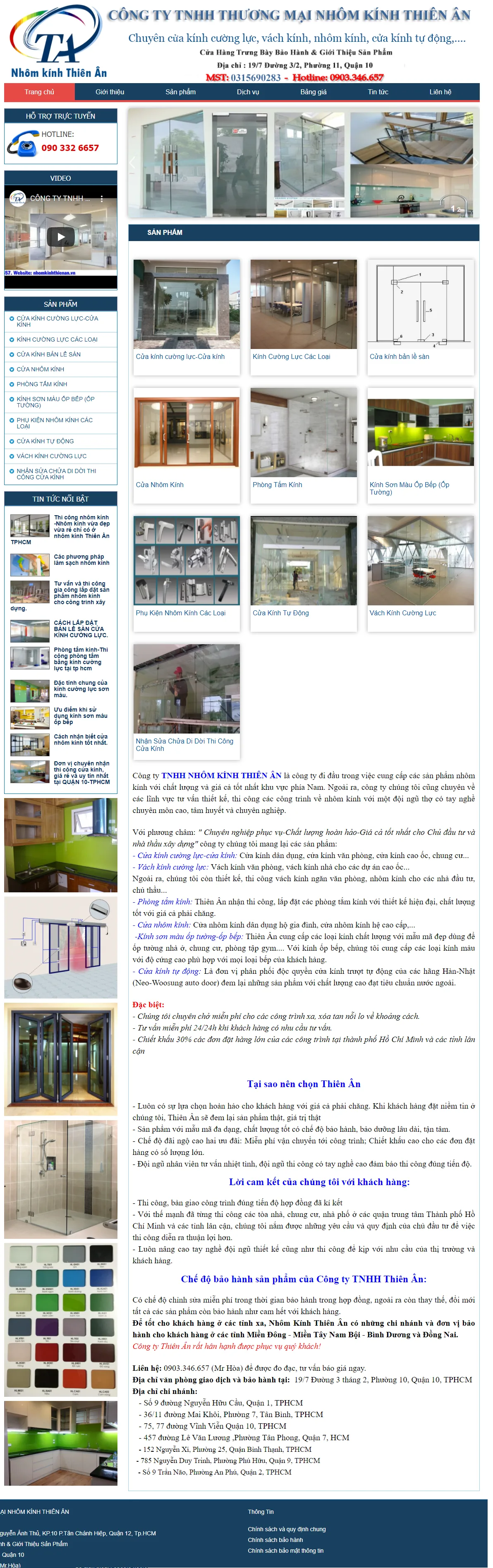 Mẫu website nhôm kính Thiên Ân