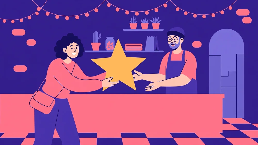 Minh họa phẳng khách hàng gửi ngôi sao đánh giá
