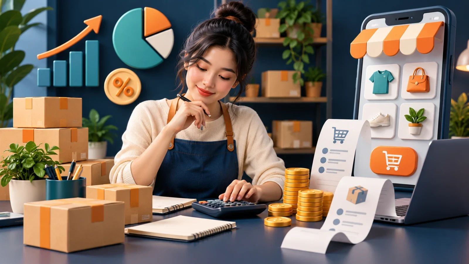Chủ shop tính chi phí và giá bán đơn hàng trực tuyến